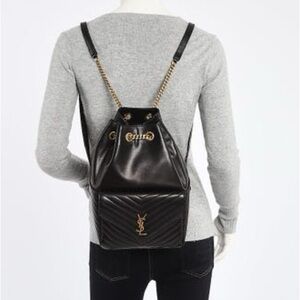 Yves Saint Laurent Black Leather Backpack with Gold Chain